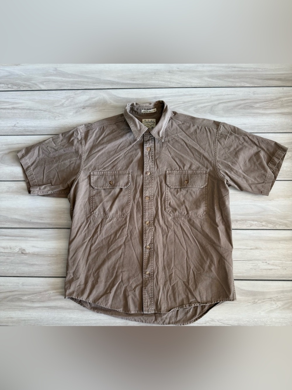 Cabelaβs Stonewash Canvas Button Up Shirt Brown Large